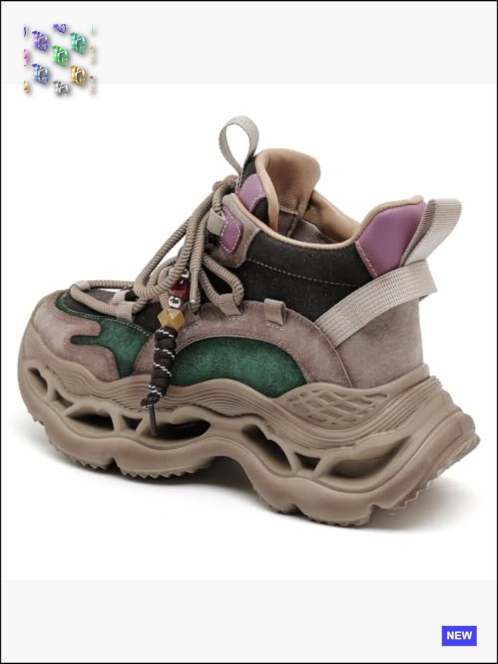 Chunky Platform Walking Sneakers Comfort Lace-Up Retro Hologram Fall Sneaker - Picture 3 of 7